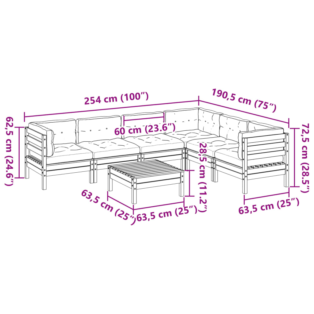 7-dijelni set vrtnih sofa s jastucima masivno drvo duglazije