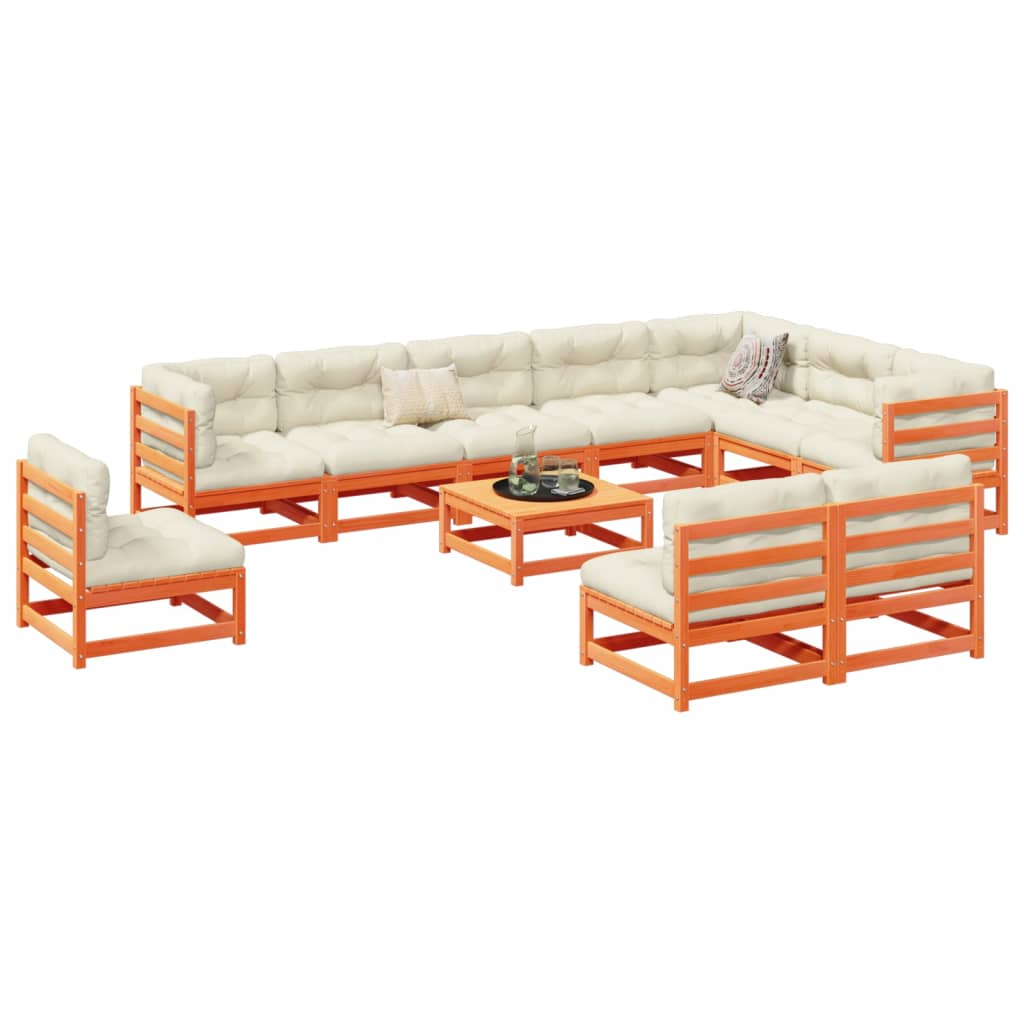 11-dijelni set vrtnih sofa voštano smeđi od masivne borovine