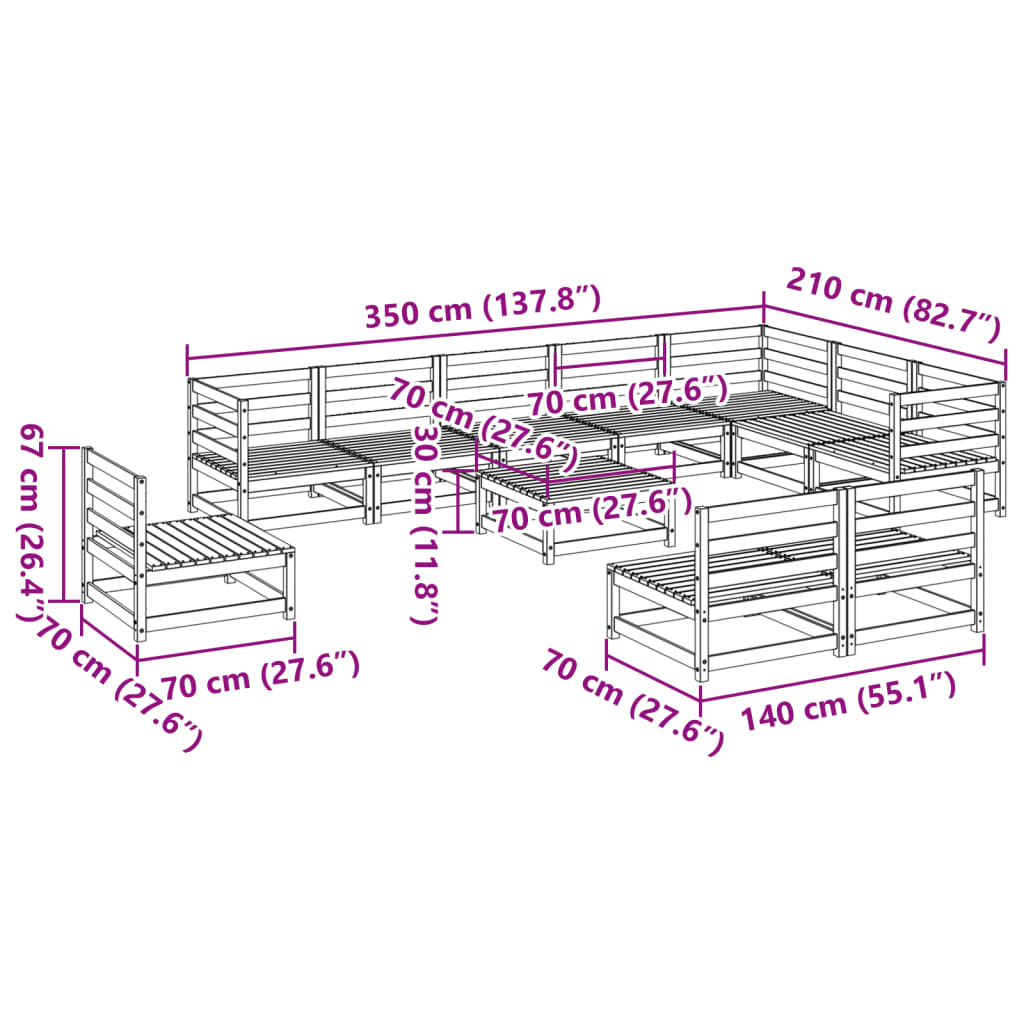 11-dijelni set vrtnih sofa od impregnirane borovine