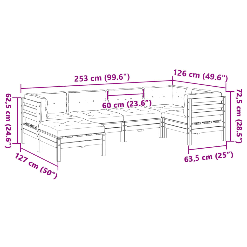 6-dijelni set vrtnih sofa od duglazije i jelovine s jastucima