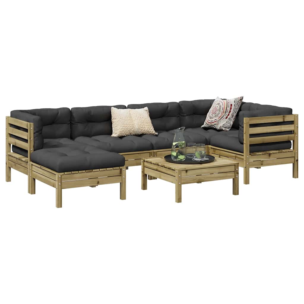 7-dijelni set vrtnih sofa od impregnirane borovine s jastucima