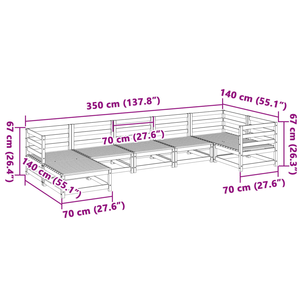 7-dijelni set vrtnih sofa voštano smeđi od masivne borovine