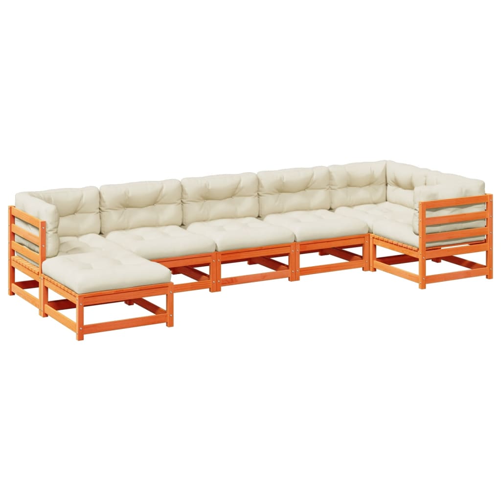 7-dijelni set vrtnih sofa s jastucima voštano smeđi od borovine