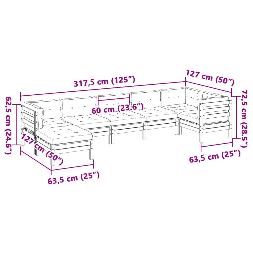 7-dijelni set vrtnih sofa od impregnirane borovine s jastucima