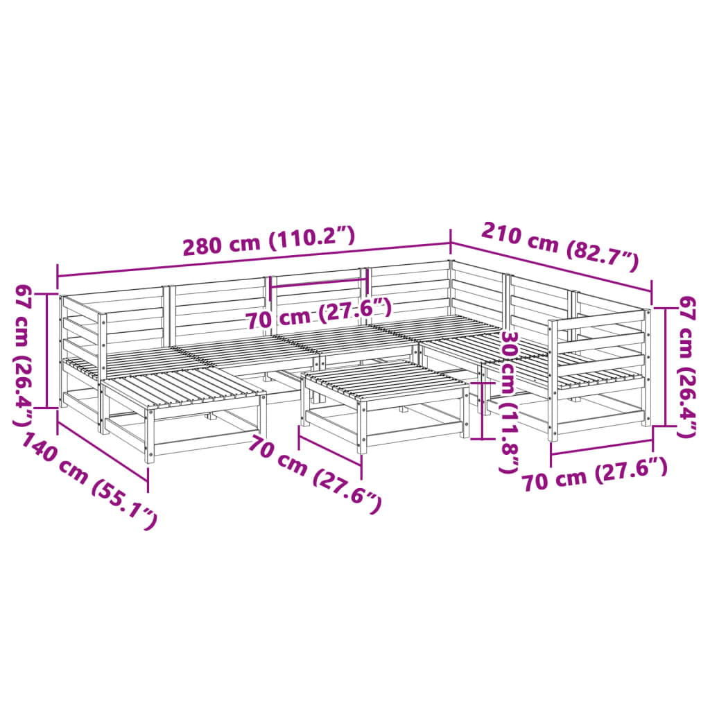 8-dijelni set vrtnih sofa od masivne borovine