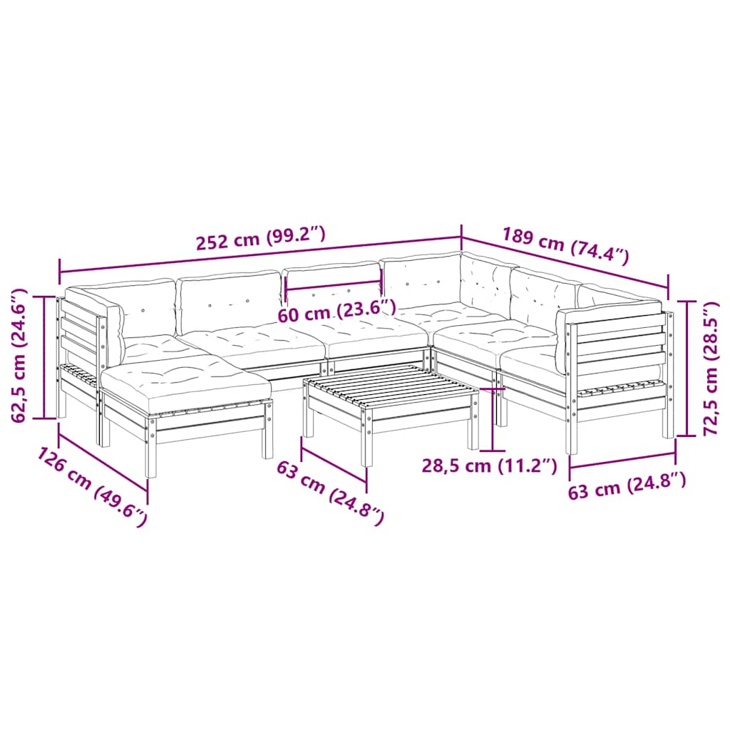 8-dijelni set vrtnih sofa s jastucima voštano smeđi od borovine