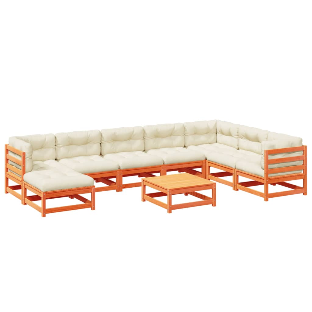 9-dijelni set vrtnih sofa s jastucima voštano smeđi od borovine