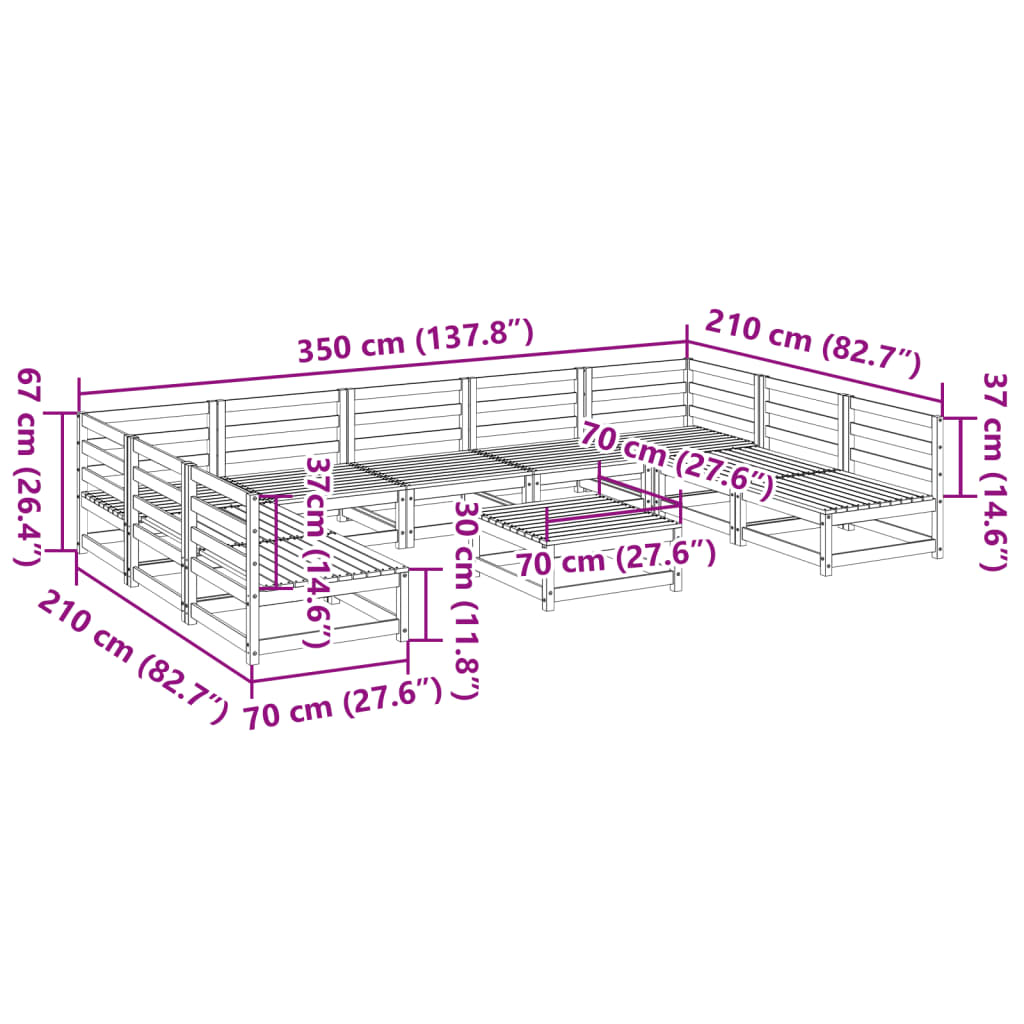 10-dijelni set vrtnih sofa od masivne borovine
