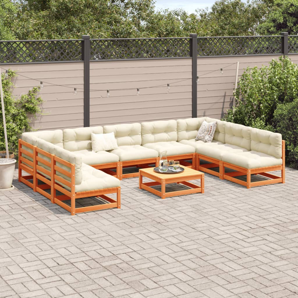 10-dijelni set vrtnih sofa s jastucima voštano smeđi borovine