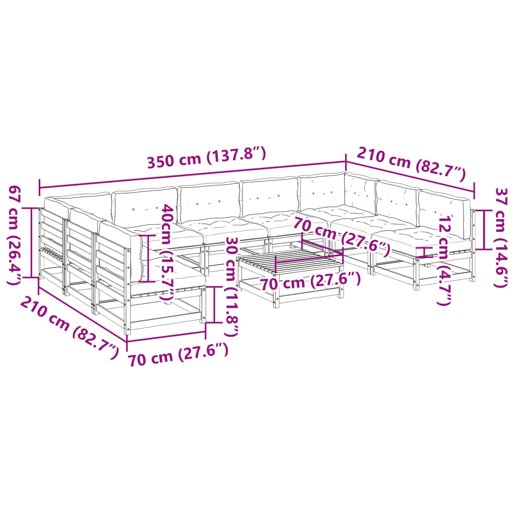 10-dijelni set vrtnih sofa s jastucima voštano smeđi borovine