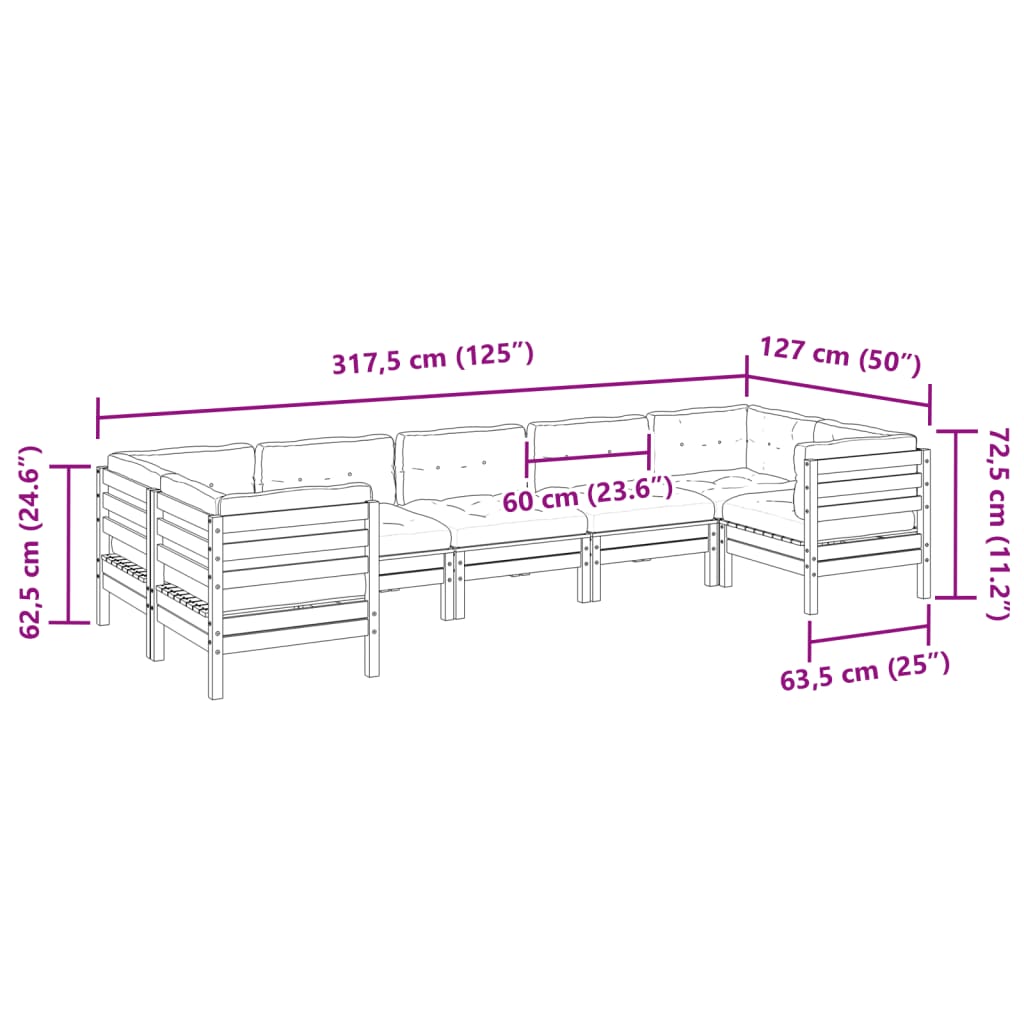 7-dijelni set vrtnih sofa od impregnirane borovine s jastucima