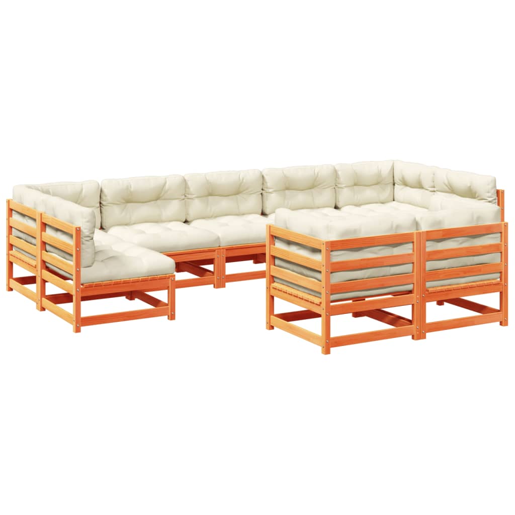 9-dijelni set vrtnih sofa s jastucima voštano smeđi od borovine