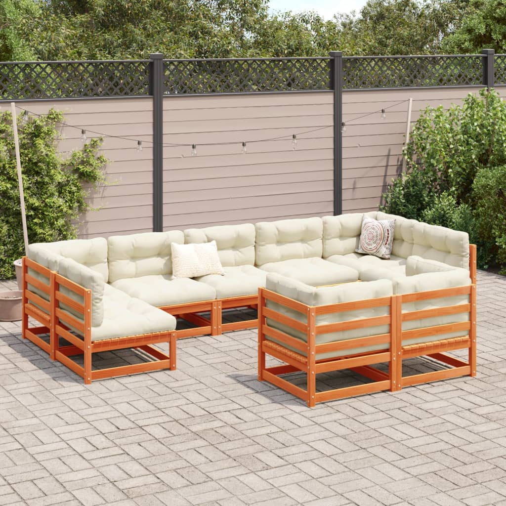 9-dijelni set vrtnih sofa s jastucima voštano smeđi od borovine