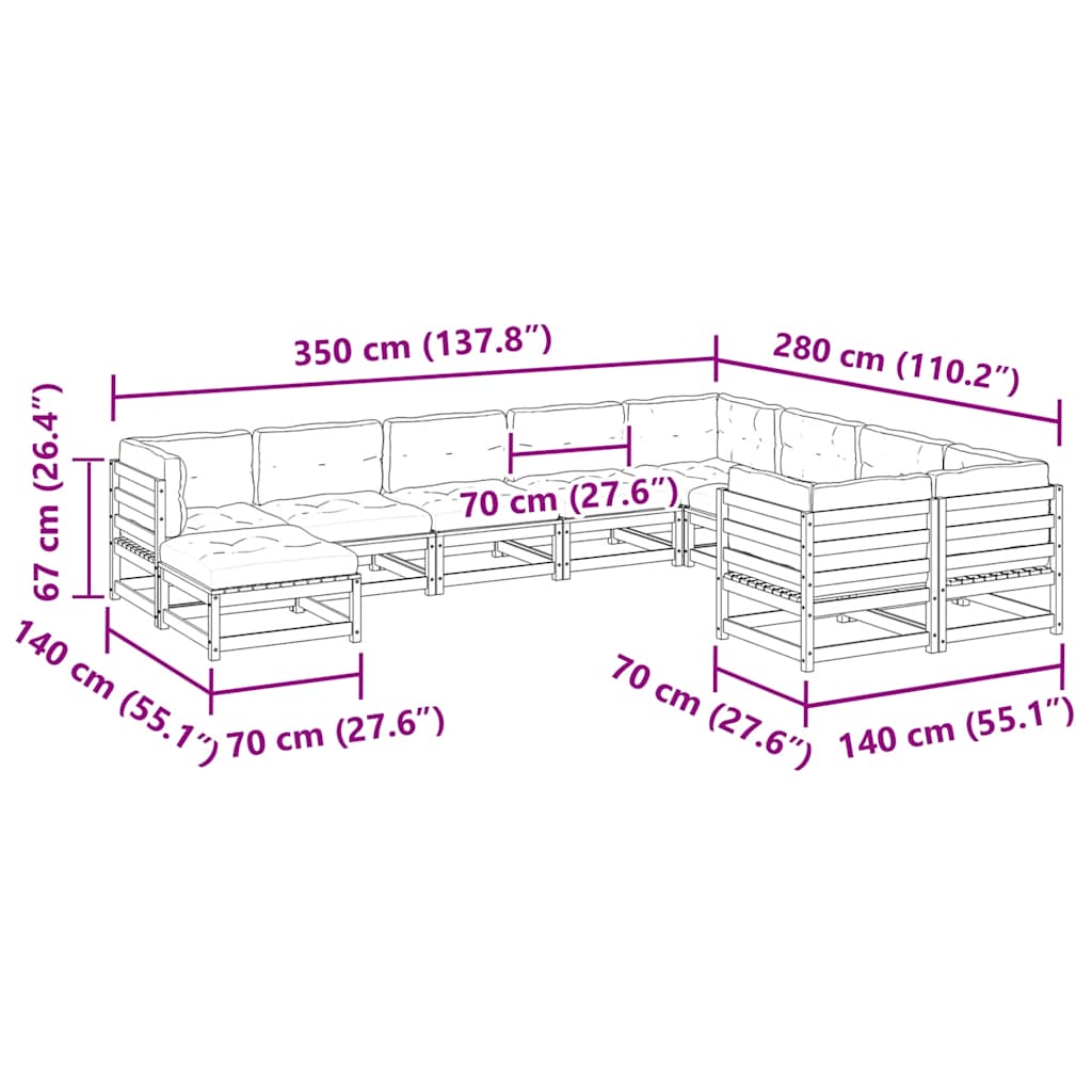 10-dijelni set vrtnih sofa s jastucima voštano smeđi borovine