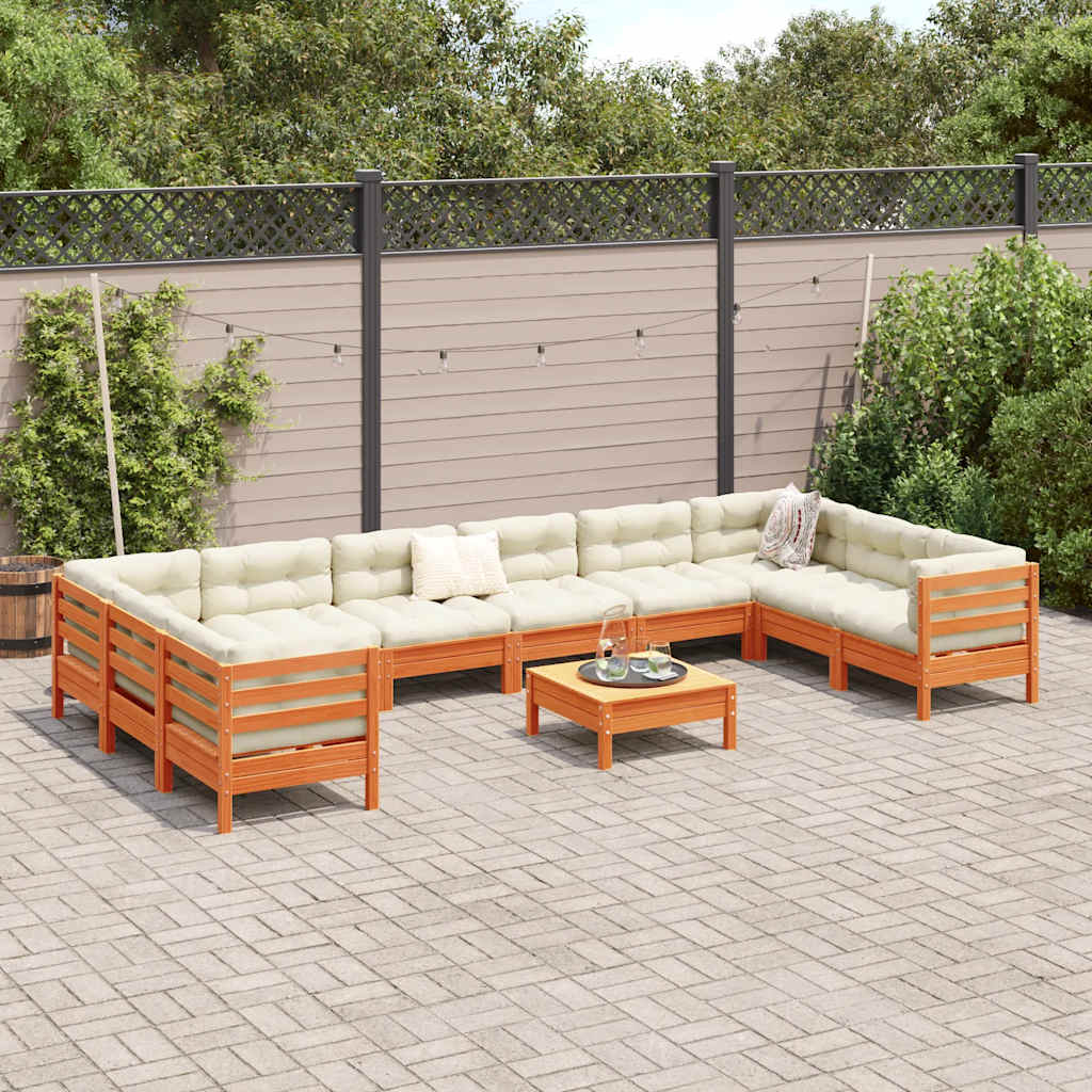 11-dijelni set vrtnih sofa s jastucima voštano smeđi borovine