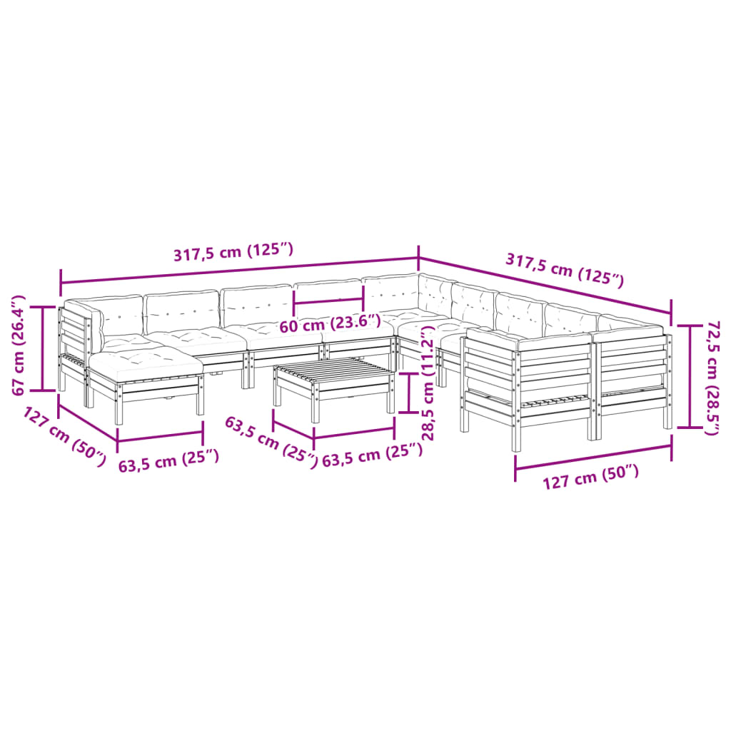 12-dijelni set vrtnih sofa s jastucima voštano smeđi borovine