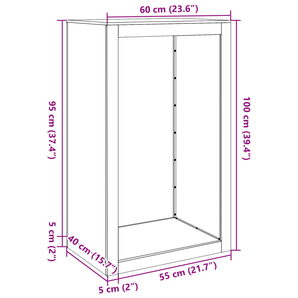 Stalak za drva za ogrjev 60x40x100 cm od nehrđajućeg čelika