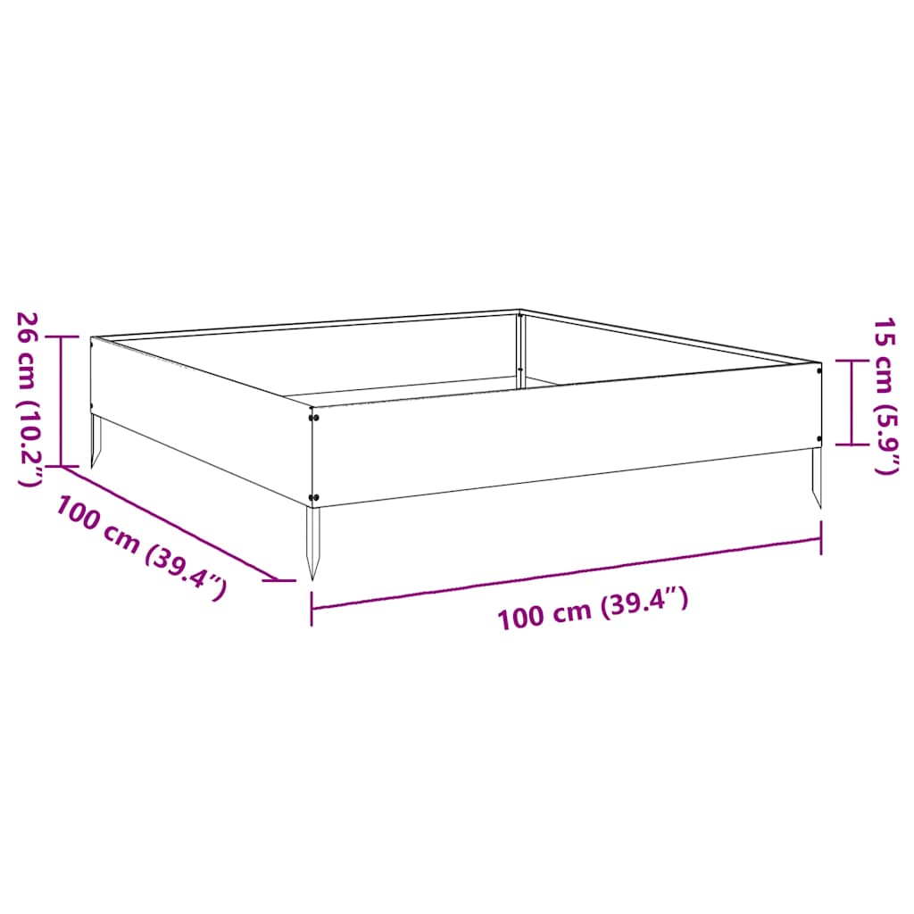 Vrtna posuda za sadnju 100x100x26 cm pocinčani čelik