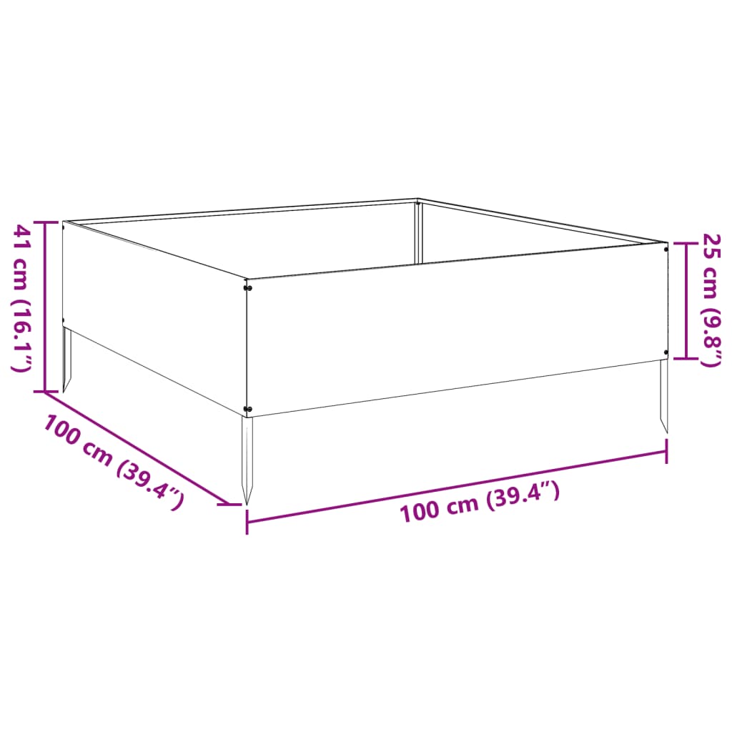 Povišena vrtna gredica antracit 100x100x25 cm od čelika