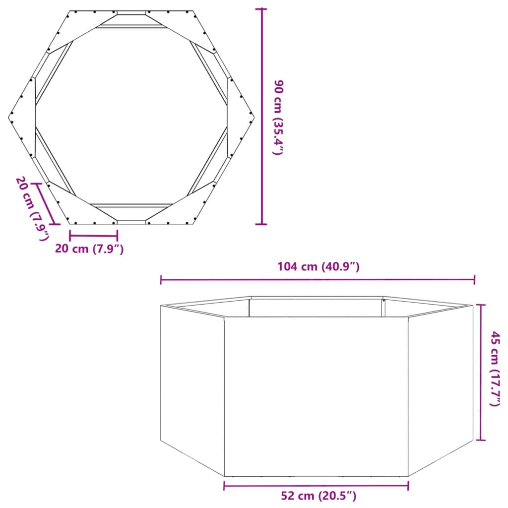 Vrtna sadilica antracit šesterokutna 104x90x45 cm čelična