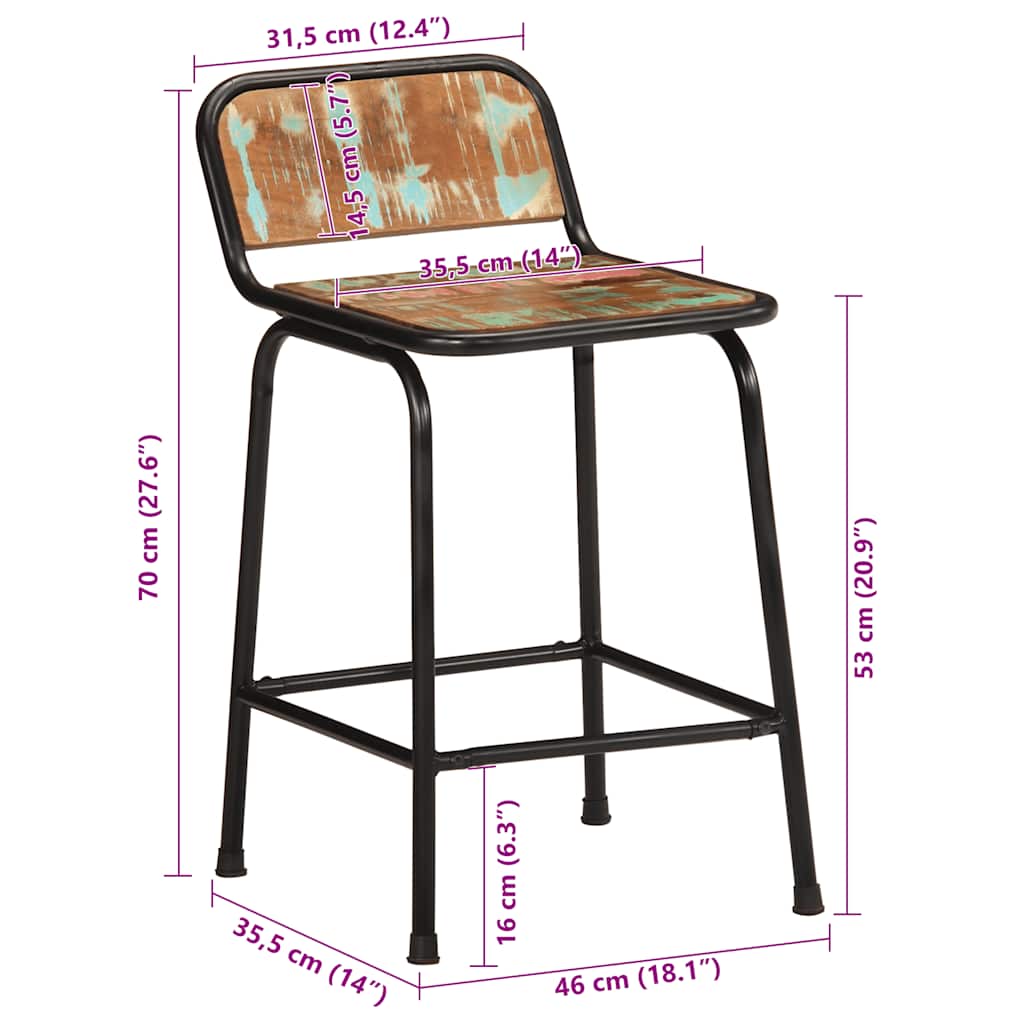 Barski stolci 4 kom 46x35,5x70 cm masivnog obnovljenog drva