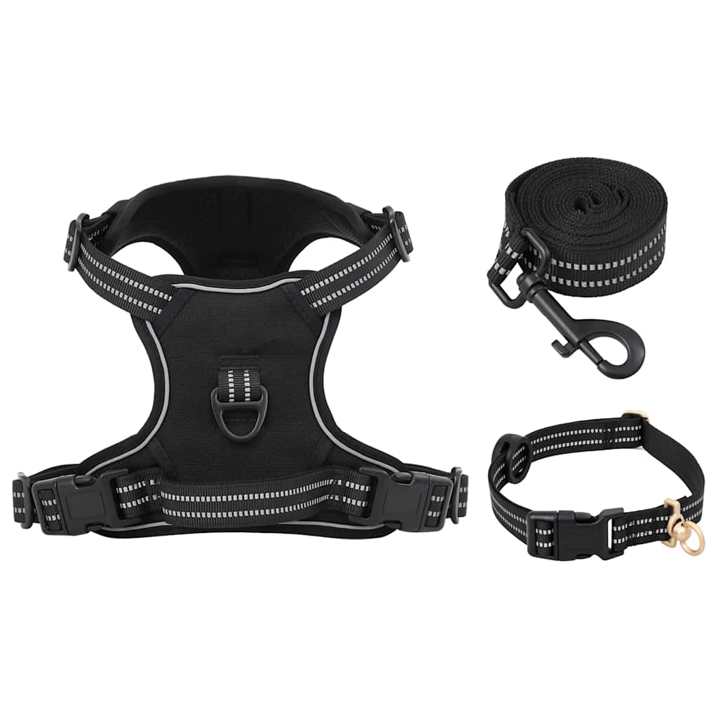 Oprsnica za pse s povodcem i ogrlicom podesiva crna XL