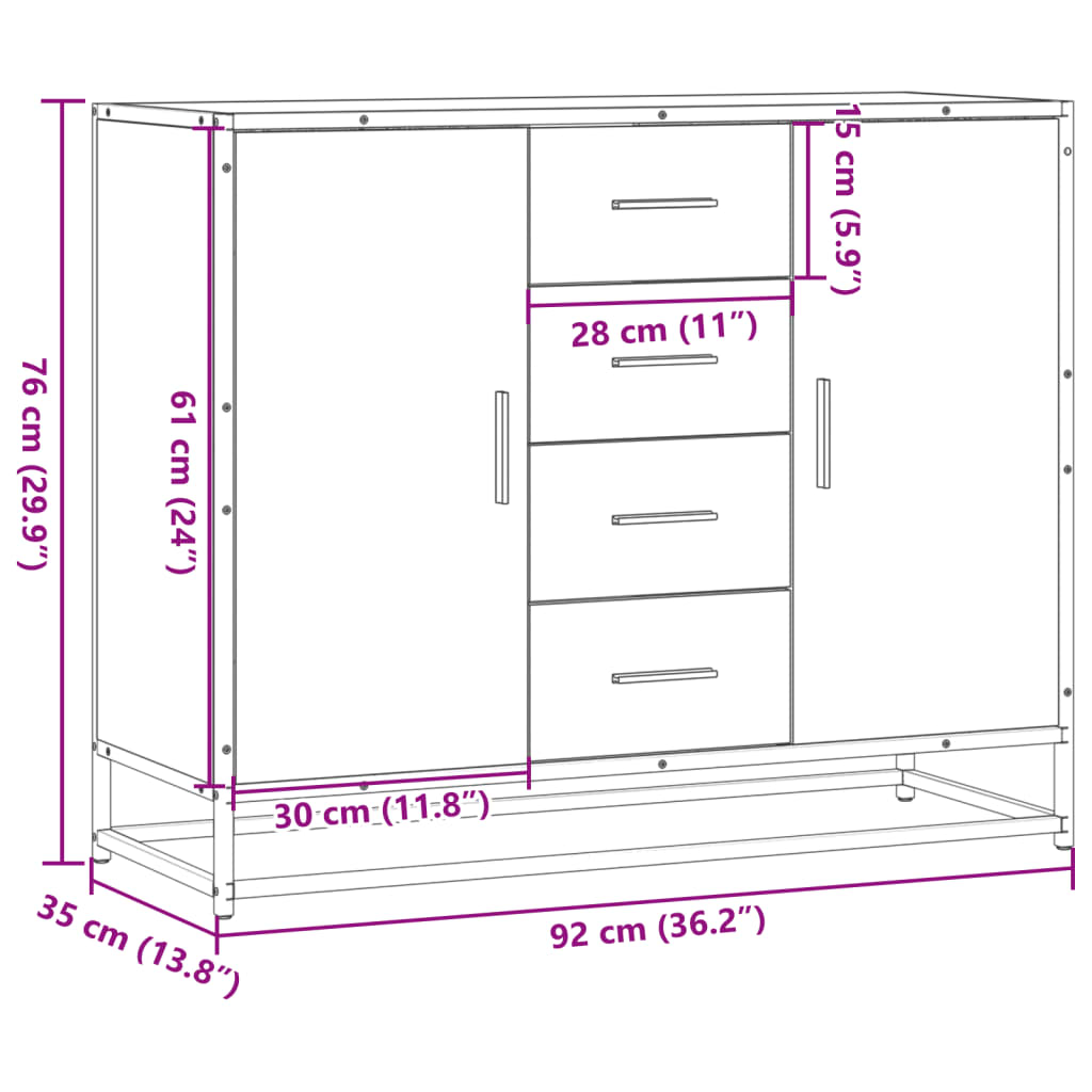 Komoda smeđi hrast 92x35x76 cm izrađeno drvo