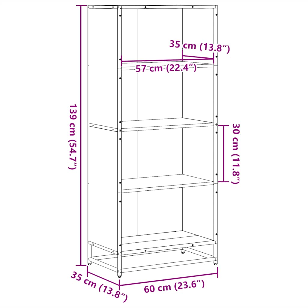 Polica za knjige Siva Sonoma 60x35x139 cm Konstruirano drvo