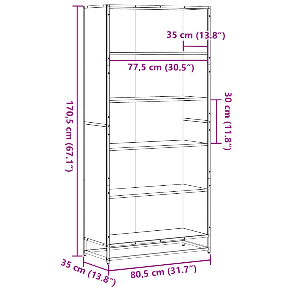 Polica za knjige Siva Sonoma 80,5x35x170,5 cm Konstruirano drvo