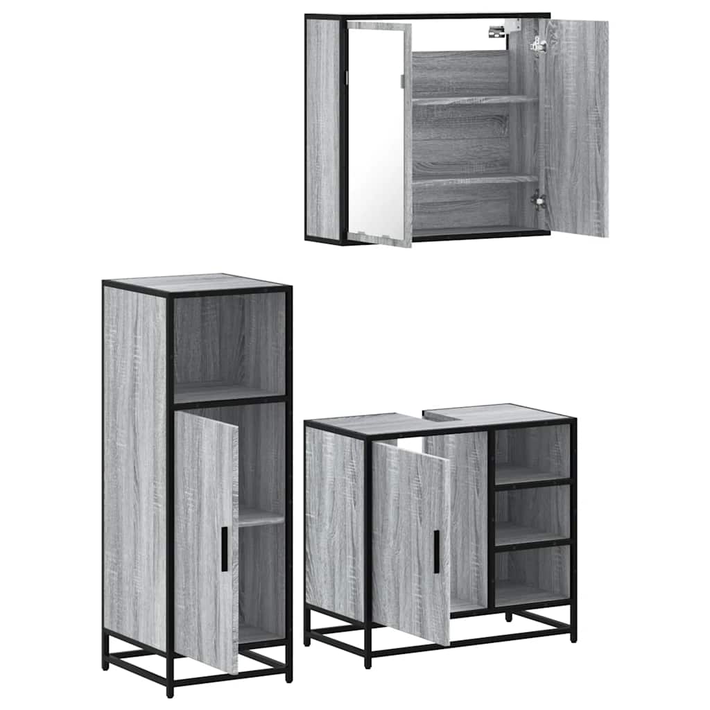 3-dijelni set kupaonskog namještaja siva boja hrasta drveni