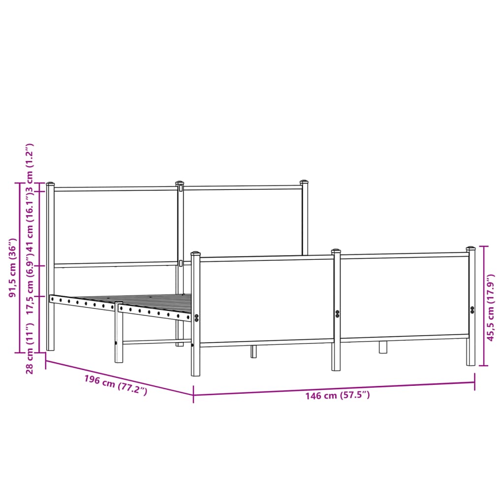Metalni okvir kreveta bez madraca boja hrasta 140x190 cm