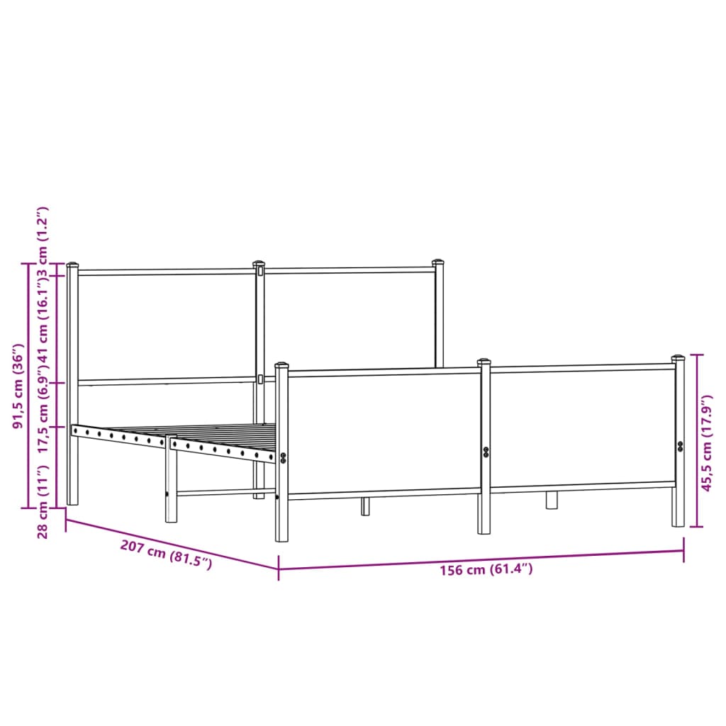 Metalni okvir kreveta bez madraca boja hrasta 150x200 cm
