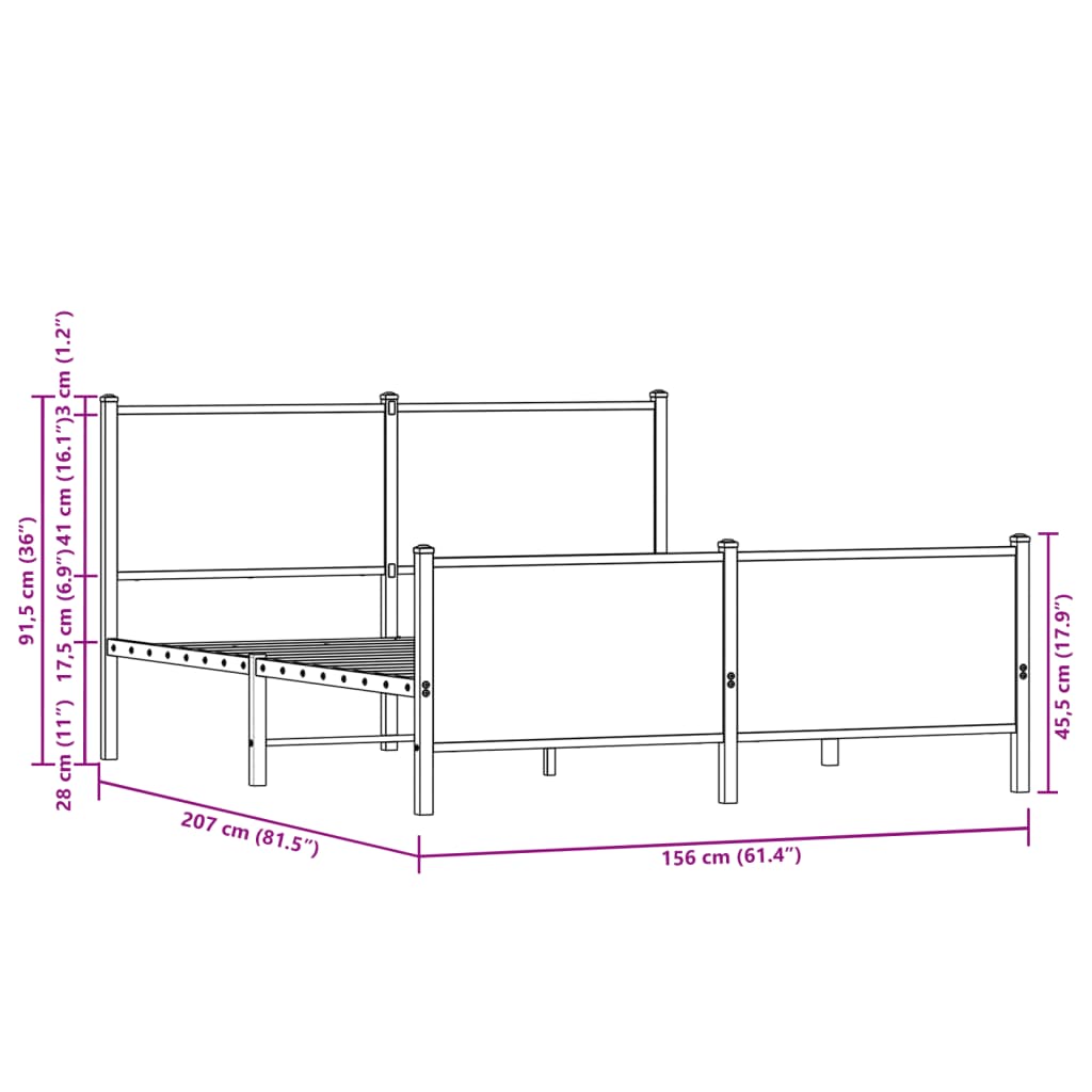 Metalni okvir kreveta bez madraca boja hrasta sonome 150x200 cm