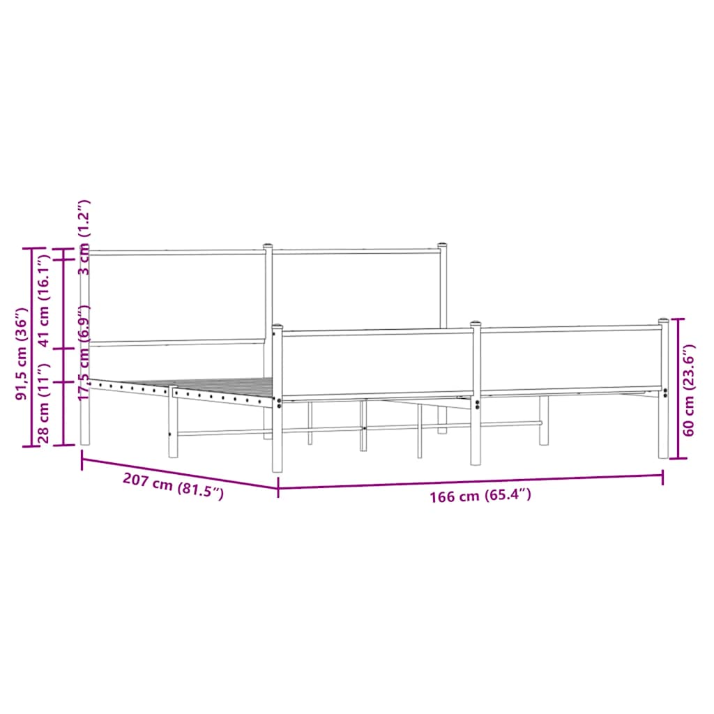 Metalni okvir kreveta bez madraca boja hrasta 160x200 cm