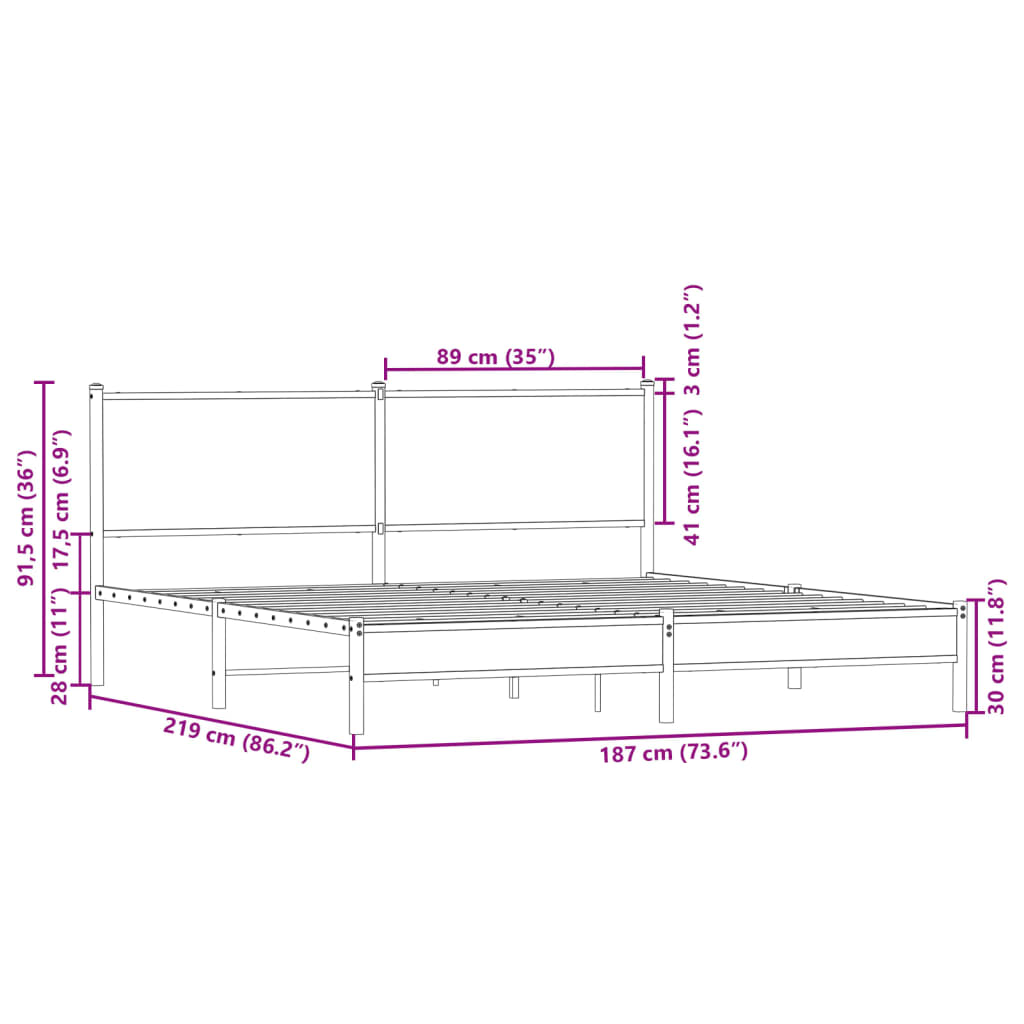 Metalni okvir kreveta bez madraca boja hrasta sonome 183x213 cm