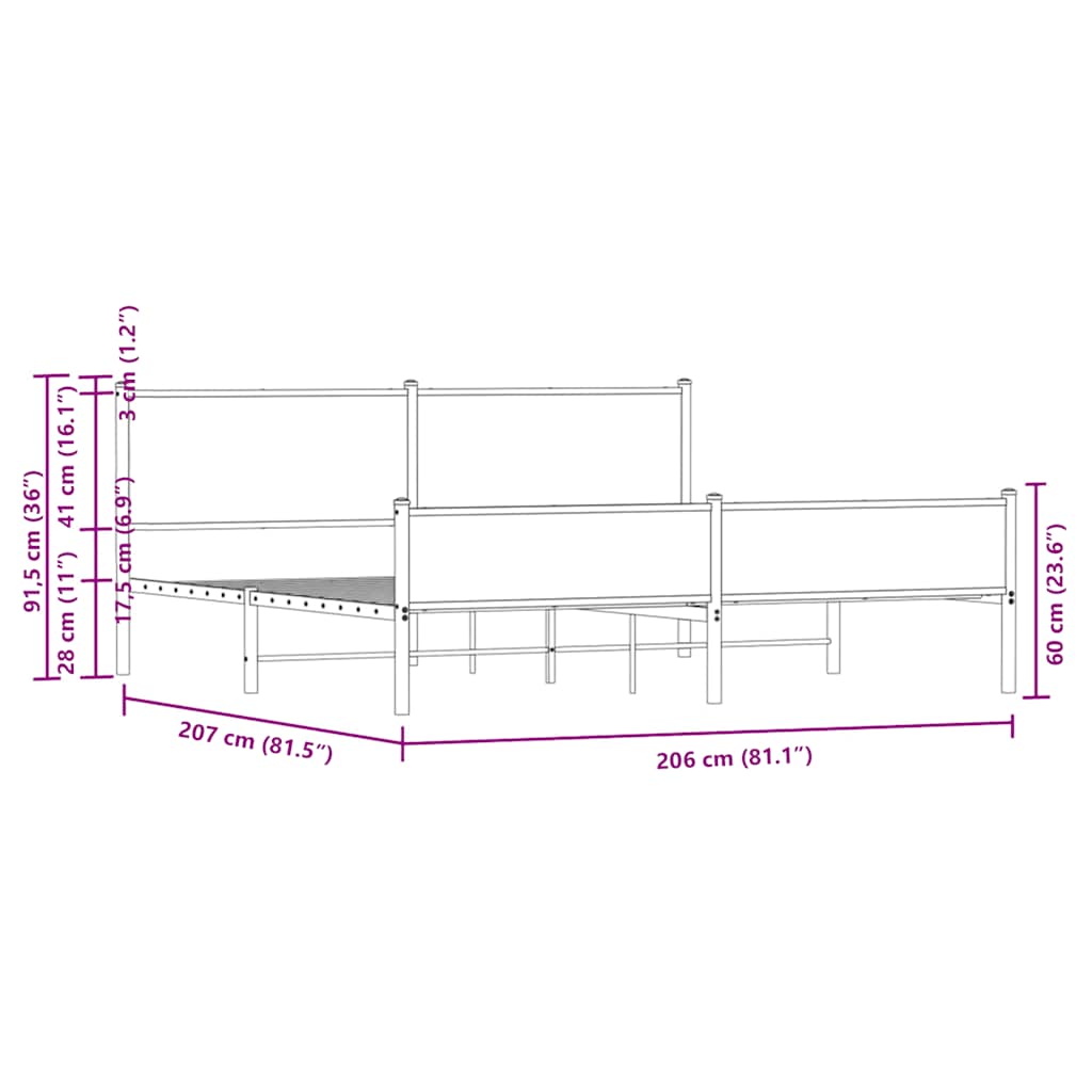Metalni okvir kreveta bez madraca boja hrasta sonome 200x200 cm