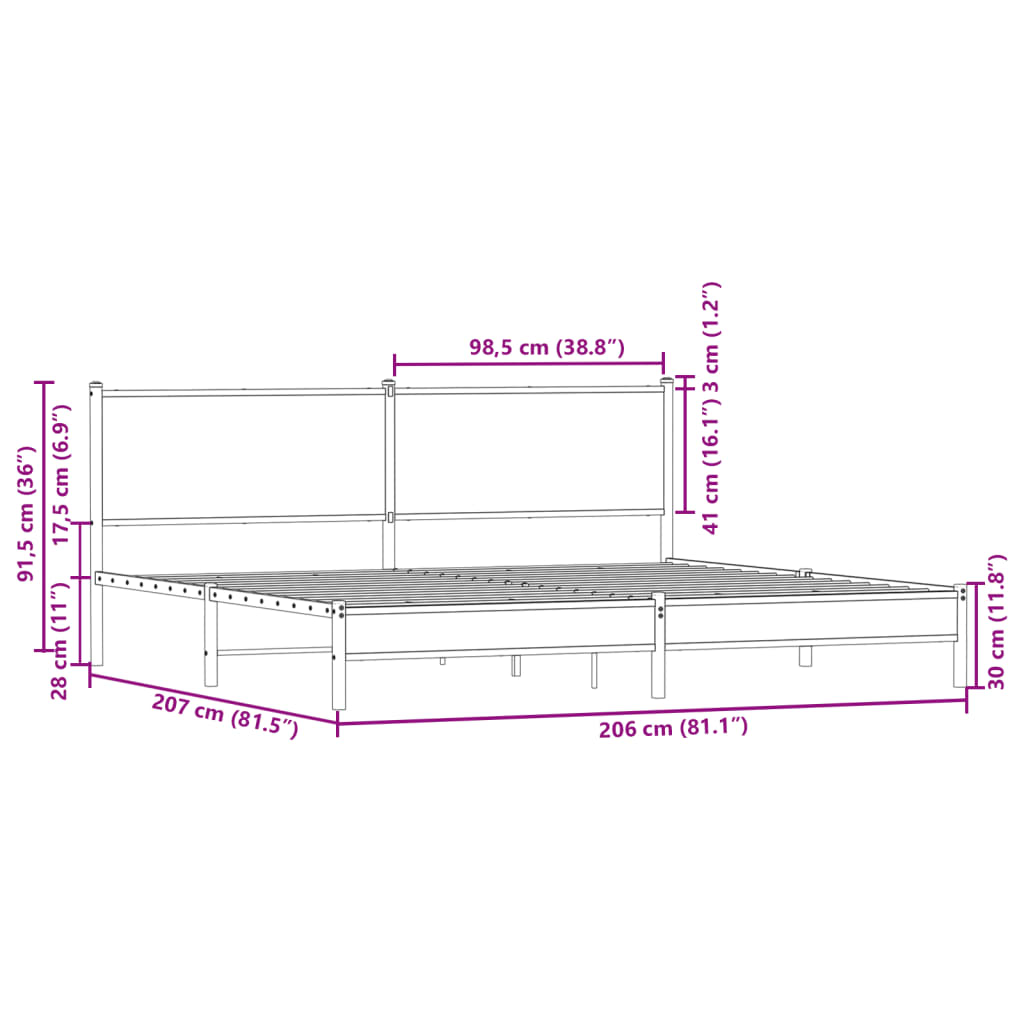 Metalni okvir kreveta bez madraca smeđa boja hrasta 200x200 cm