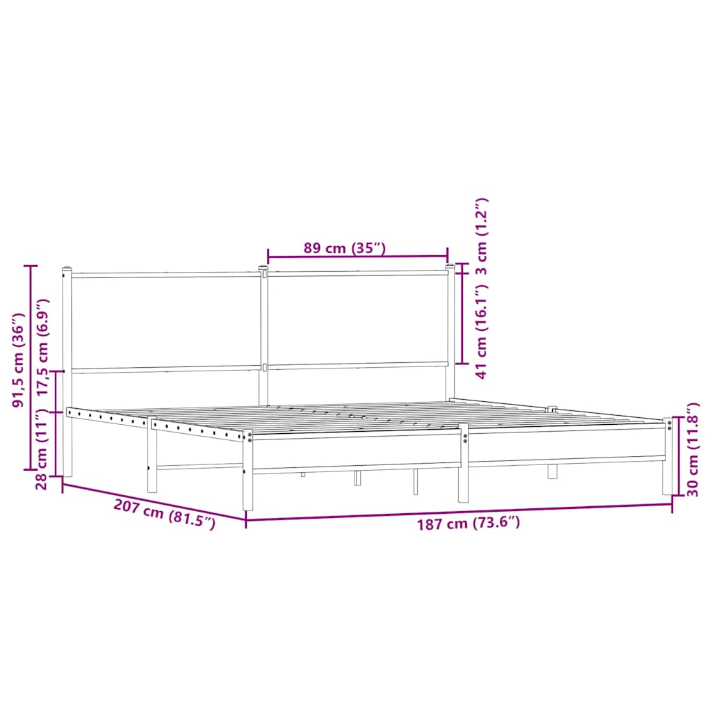 Metalni okvir kreveta bez madraca smeđa boja hrasta 180x200 cm