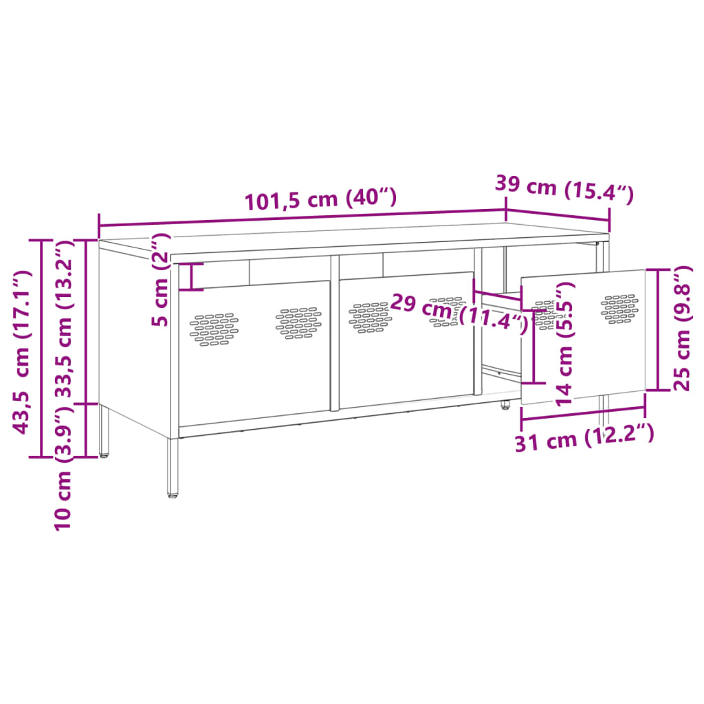 TV ormarić antracit 101,5 x 39 x 43,5 cm hladno valjani čelik