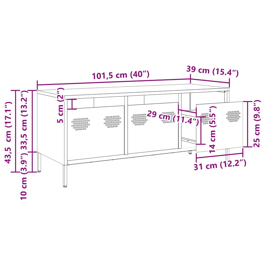 TV ormarić maslinastozeleni 101,5 x 39 x 43,5 cm čelični