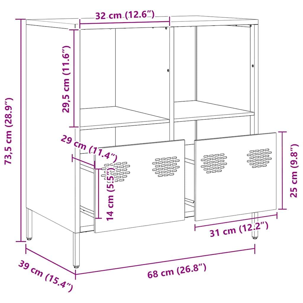 Komoda maslinastozelena 68x39x73,5 cm hladno valjani čelik