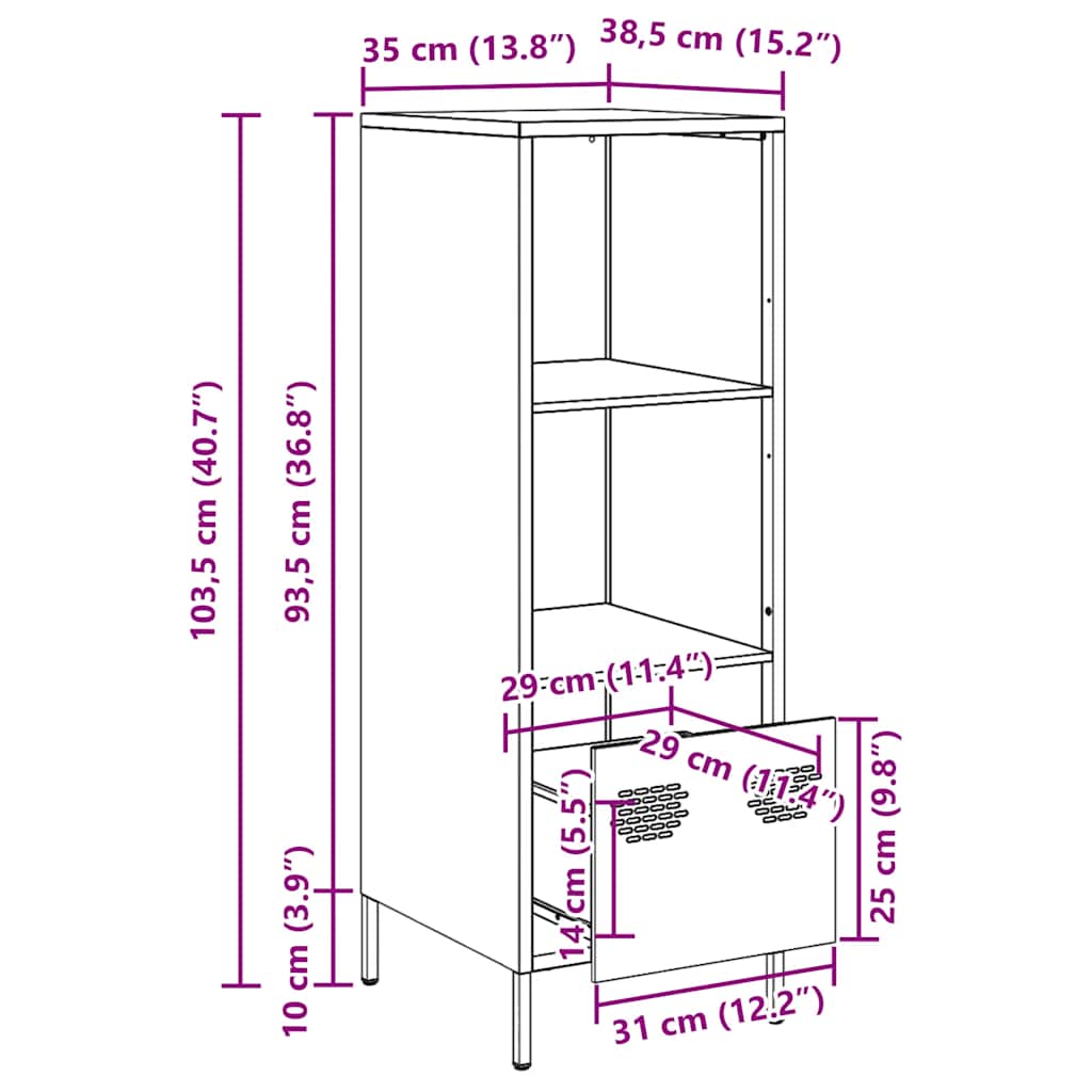 Visoka komoda boja senfa 35x39x103,5 cm od čelika