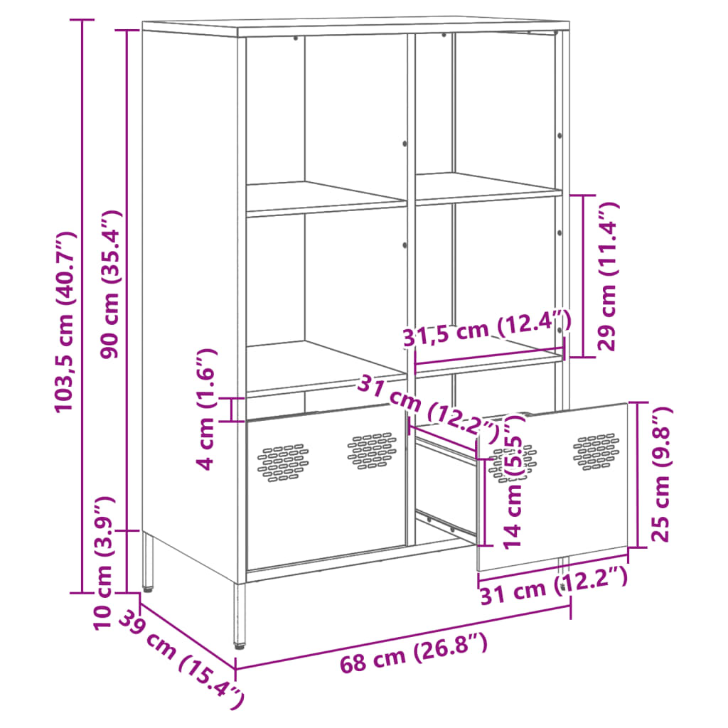 Visoka komoda maslinastozeleni 68x39x103,5 cm od čelika