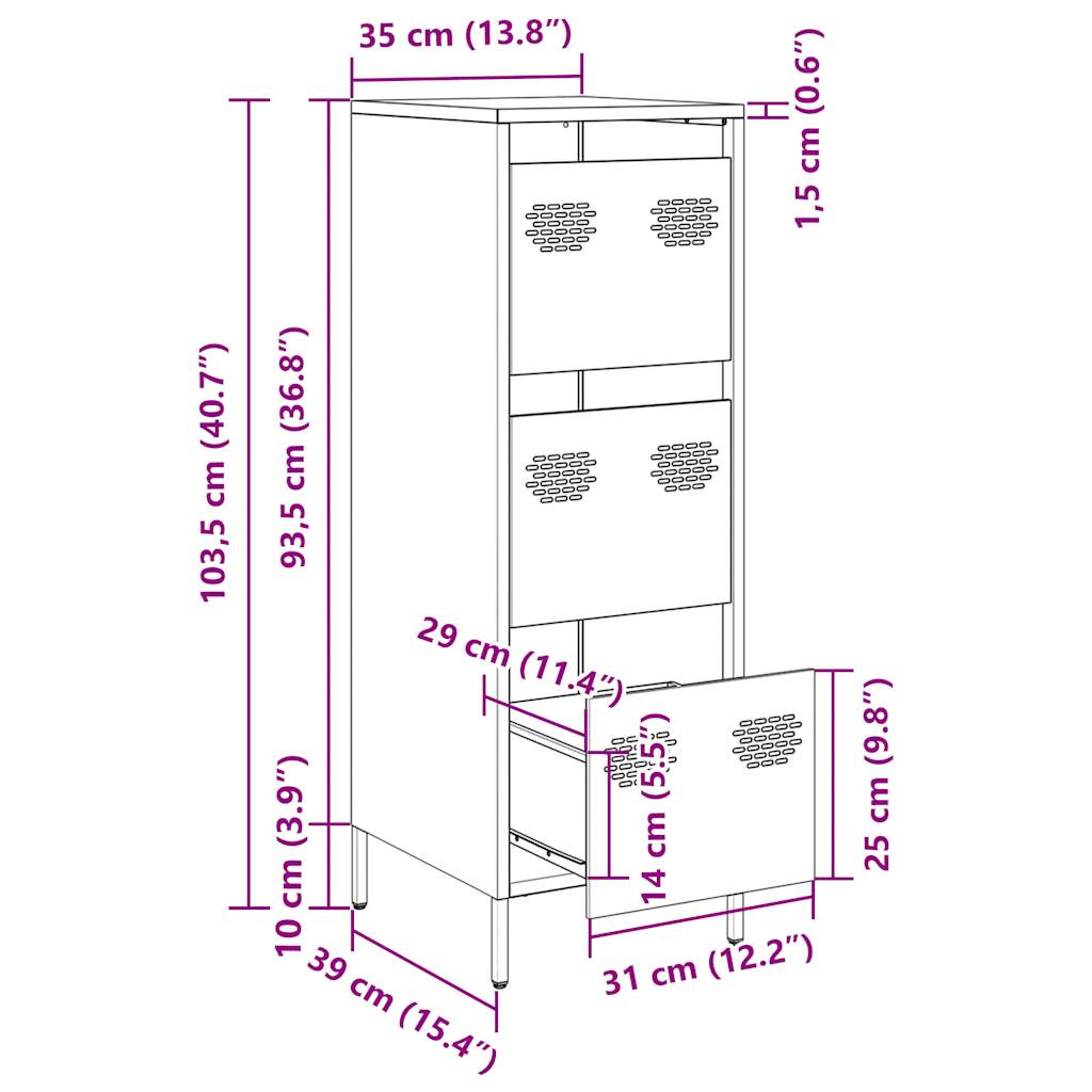 Visoka komoda boja senfa 39x35x103,5 cm čelična
