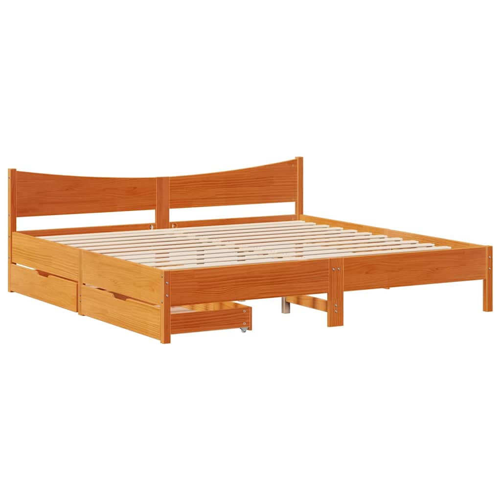 Okvir kreveta s ladicama voštano smeđi 200x200 cm od borovine