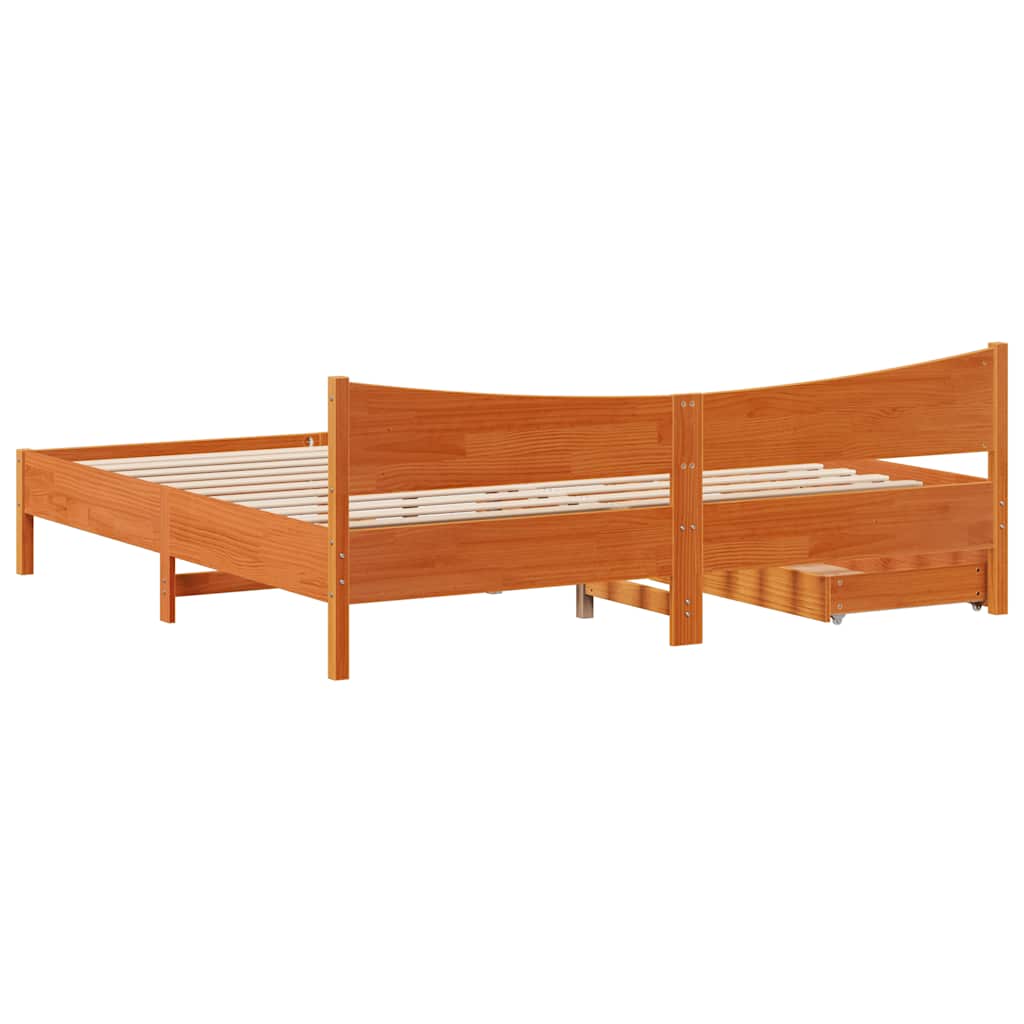 Okvir kreveta s ladicama voštano smeđi 200x200 cm od borovine