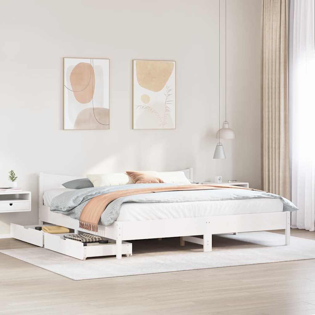 Okvir za krevet s ladice bijeli 180x200 cm od borovine