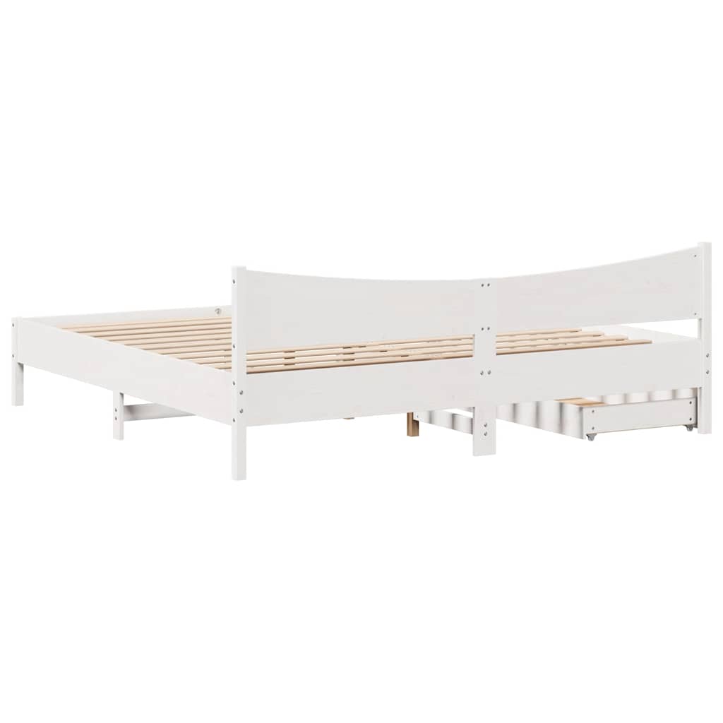 Okvir za krevet s ladice bijeli 180x200 cm od borovine