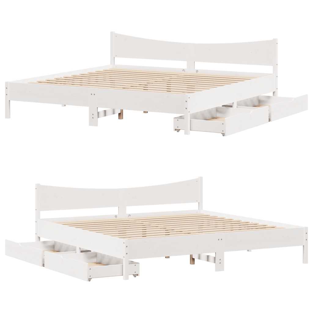 Okvir za krevet s ladice bijeli 180x200 cm od borovine