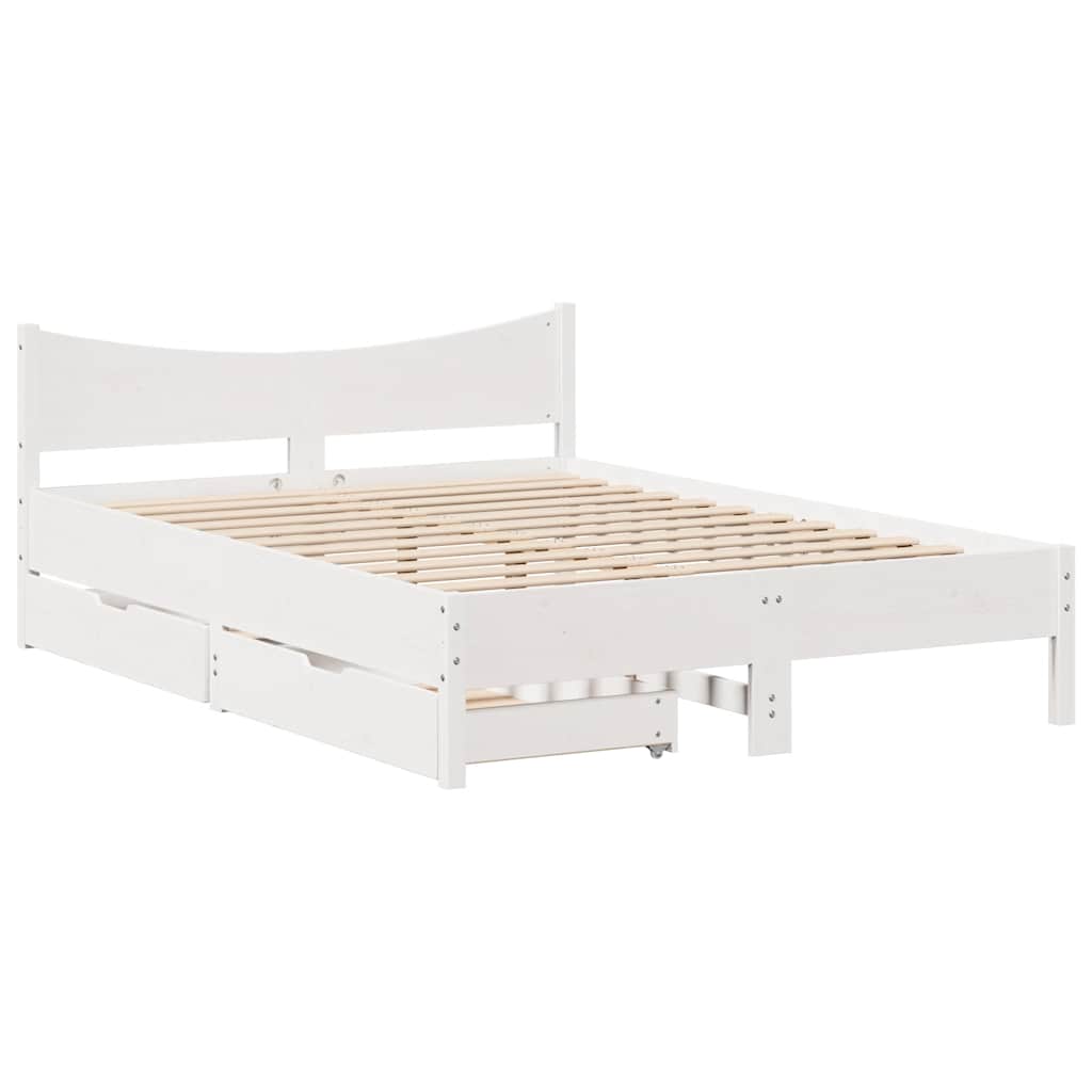 Okvir za krevet s ladicama bijeli 150 x 200 cm borovina